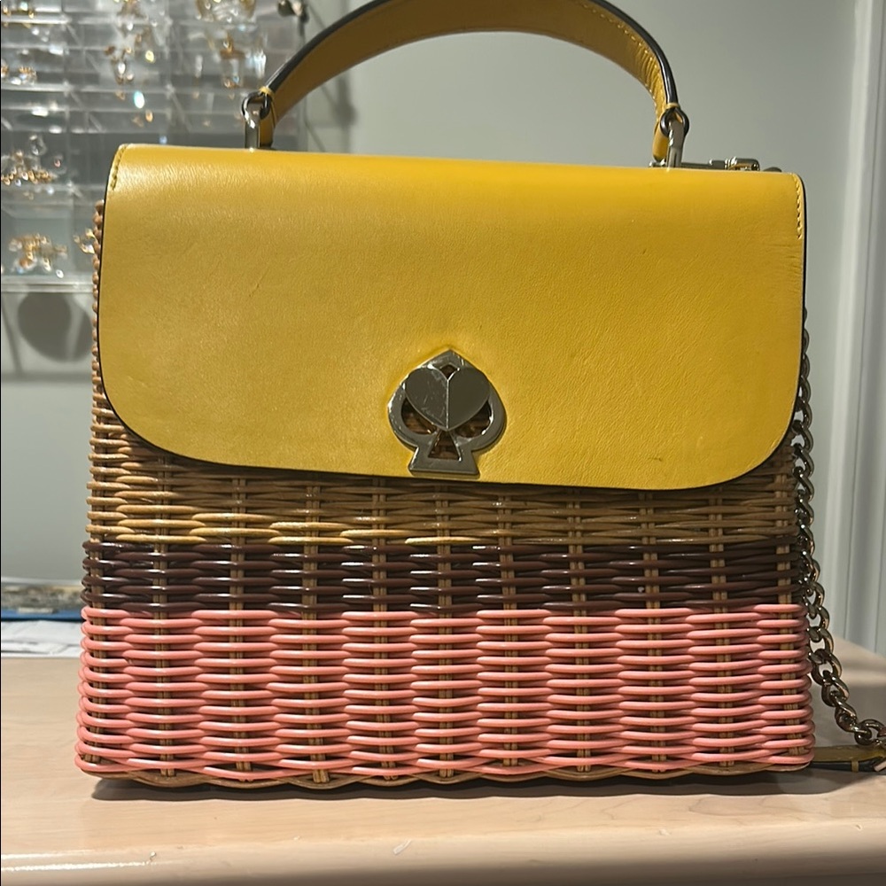 Kate Spade Yellow and Pink Satchel with Wicker Design